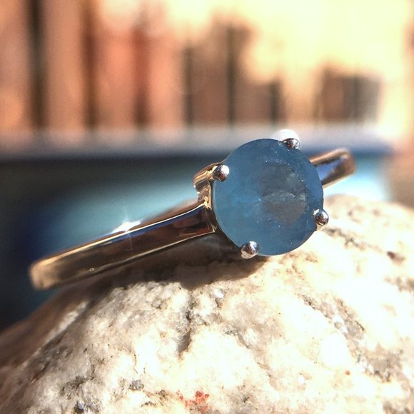 Natural Aquamarine Ring Round .925 Sterling Silver Genuine Untreated Gemstone - Picture 5 of 16